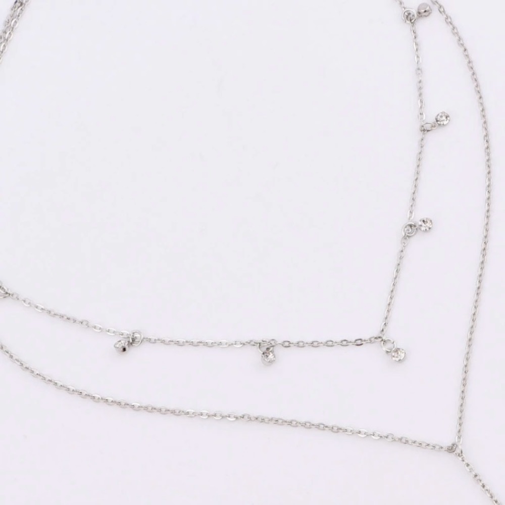Silver Moon Crystal Drop Boho Layered Necklace - Picture 2 of 3